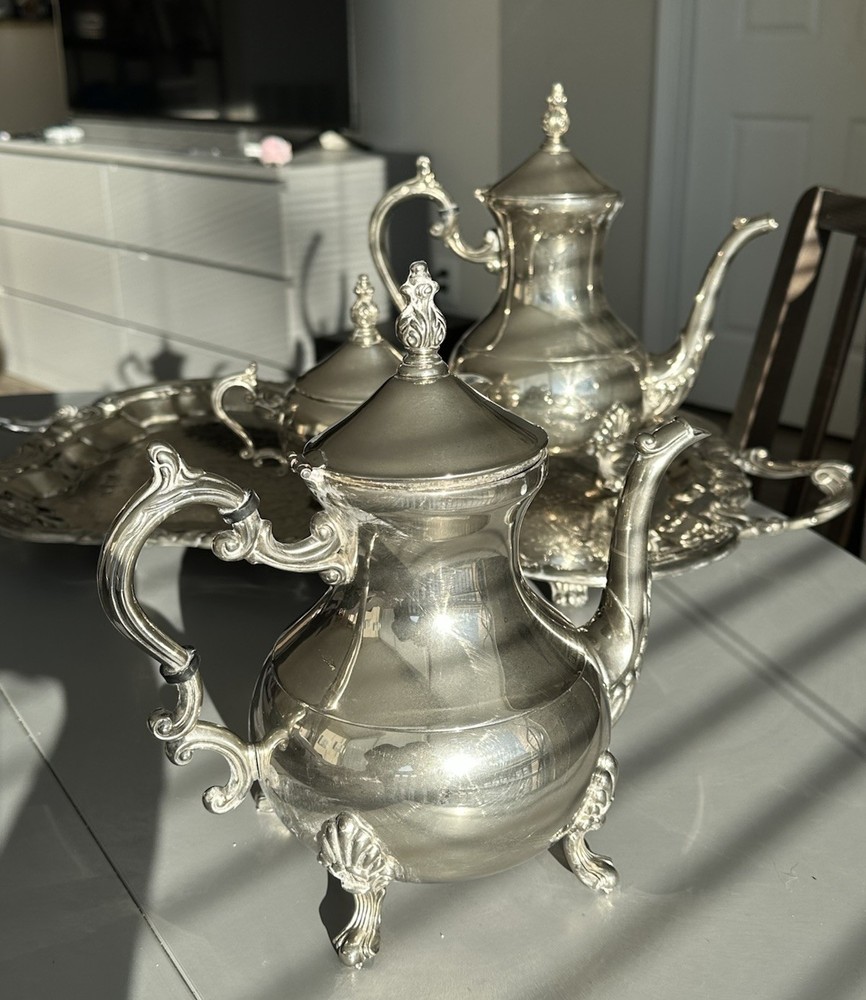 Antique Silverplate Tea & Coffee Set on Tray