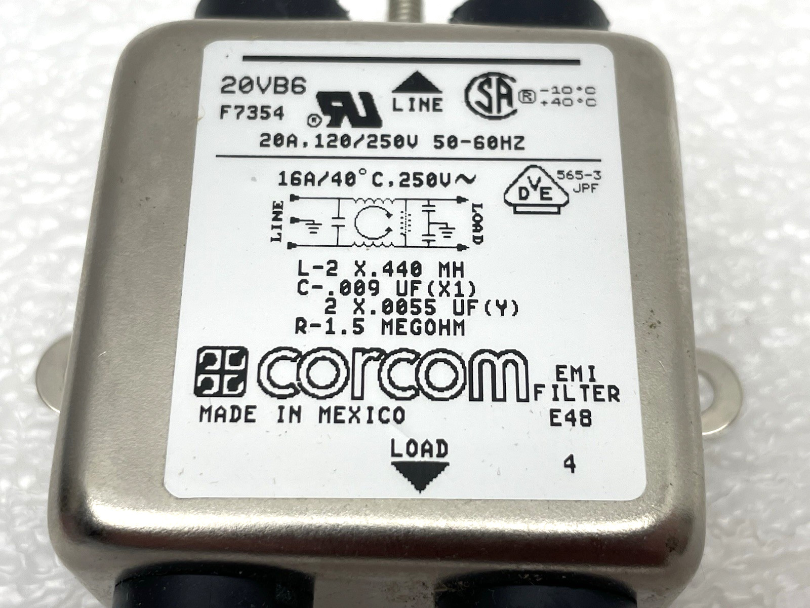 NEW CORCOM EMI FILTER E48 20VB6 20 AMP 120/250V L-2x.440 MH - QTY AVAILABLE