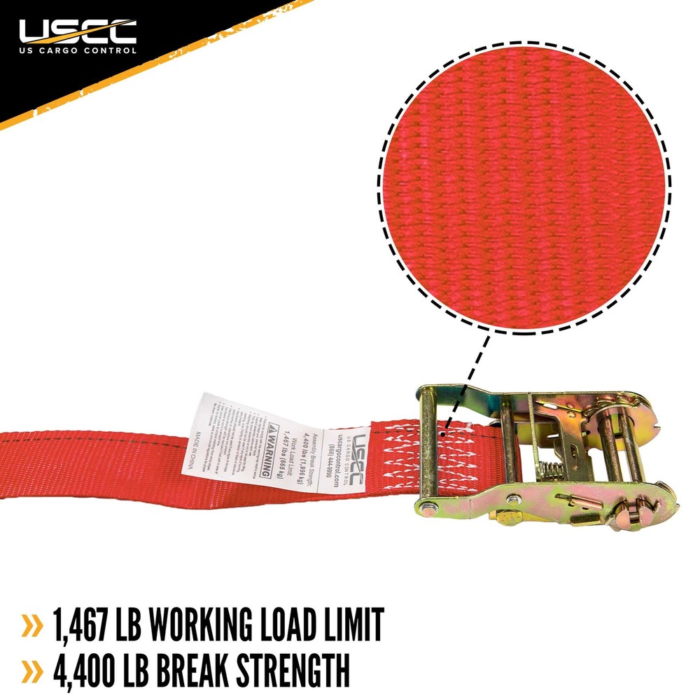 USCC 2" X 15' Endless Ratchet Straps - Red