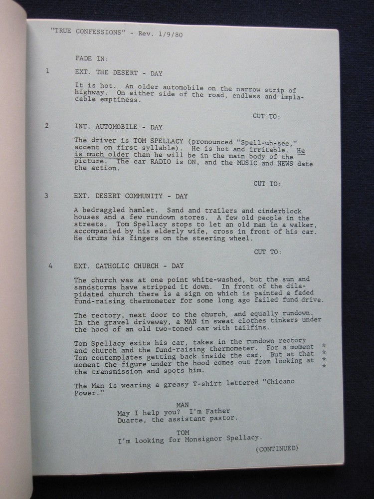 TRUE CONFESSIONS by JOHN GREGORY DUNNE & JOAN DIDION - ORIGINAL SCRIPT