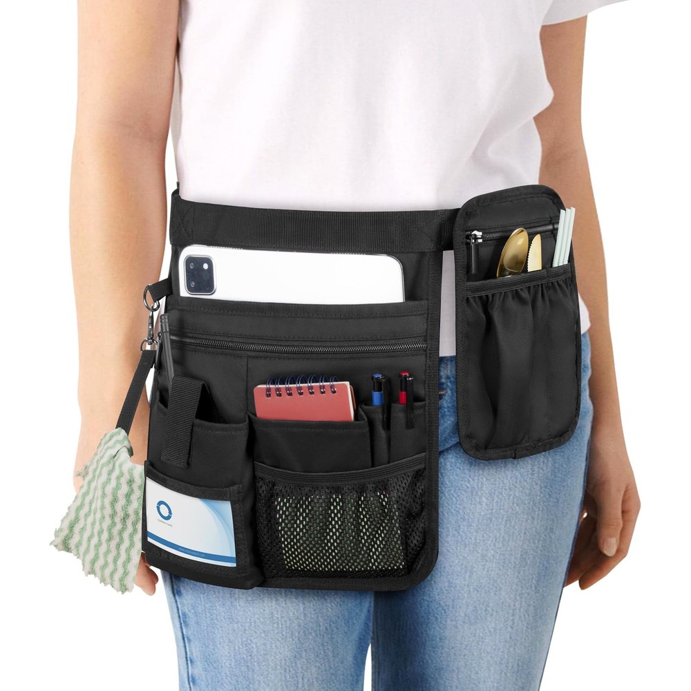 Waitress Server Apron with Extra Removable Pouch, Server Waist Pouch with Adj...