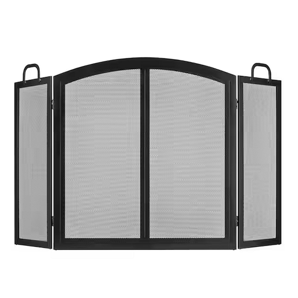 Radcliff Manor 3‑Panel Fireplace Screen Black Steel Folding Mesh, See-Through