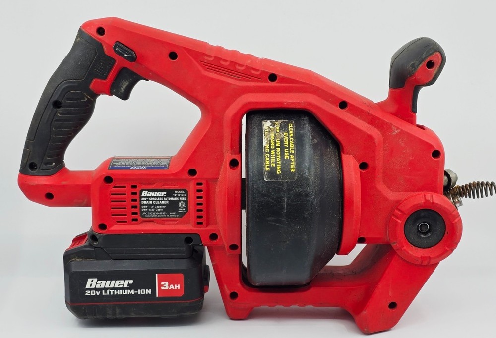 Bauer Tools 191101C-B 20V Cordless Automatic Feed Drain Cleaner with 3Ah Battery