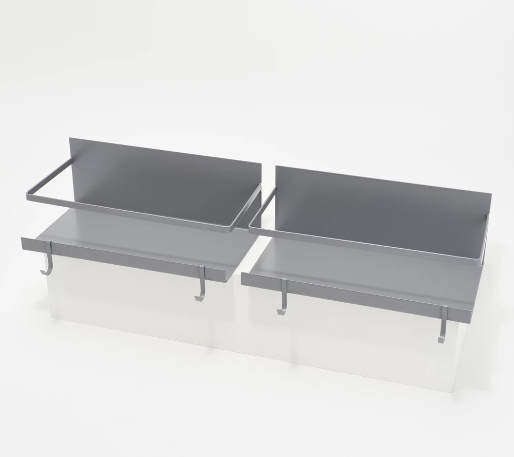 Cella Set of 2 Magnetic Organizer Shelves w/Hooks Graphite Grey