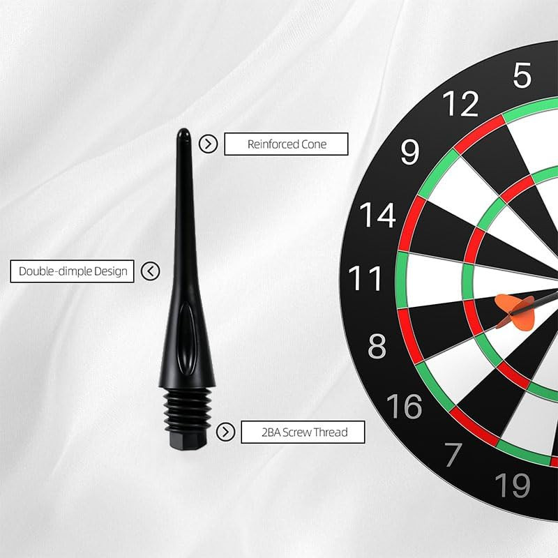 400 Pack 2BA Thread Soft Dart Tips - Premium Plastic Replacement Dart Points, Es