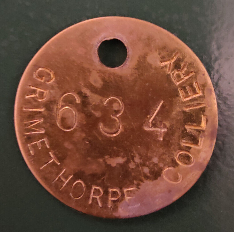GRIMETHORPE Colliery Pit Check Tally - marked GRIMETHORPE COLLIERY 634
