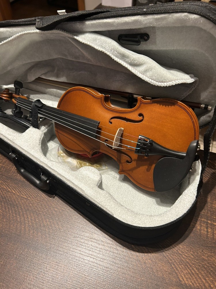 1/8 Full Size Solid wood  4 String Violin Kit Tiger Pattern With Case Portable