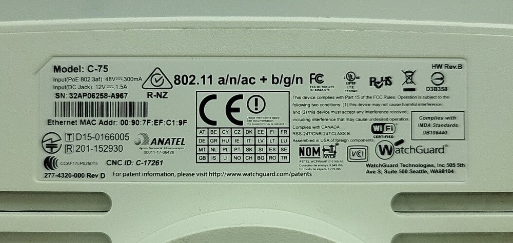 WatchGuard AP320 Wireless Access Point Used Model C - 75
