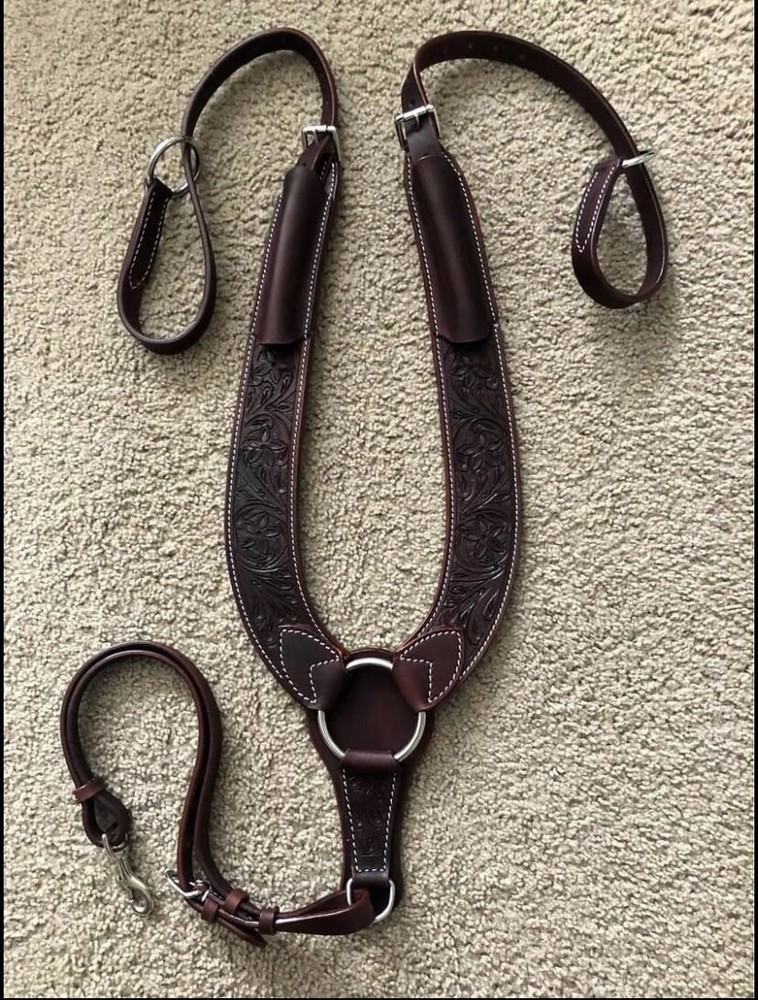 Western Brown Leather Hand Carved Pulling Breast Collar