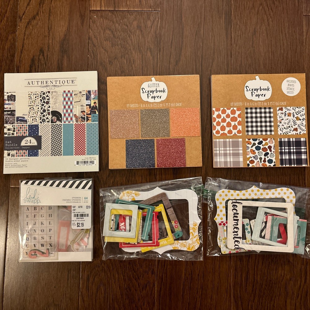 Assorted Scrapbooking Embellishments/Ephemera Paper Pads, Chipboard Frames