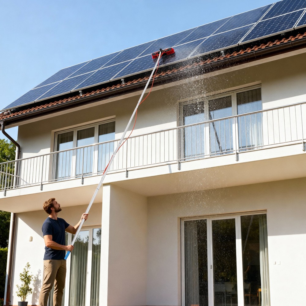 Solar Panel Cleaning Brush & Pole Kit Window Cleaner 10m Cleaning System