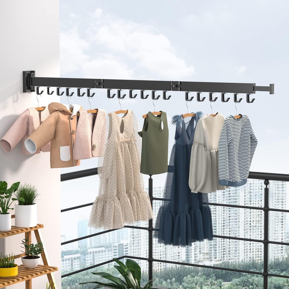 Retractable Wall Mounted Clothes Drying Rack - Space Saving Tri-Fold Design