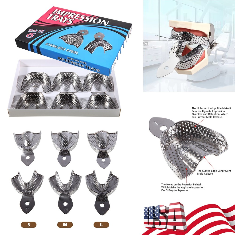6 Dental Impression Trays set PERFO Denture Instruments PR