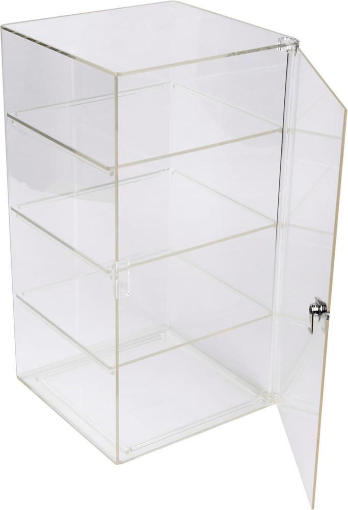 3 Removable Shelf Clear Acrylic Display Case Retail Jewelry Merchandise Lock Key