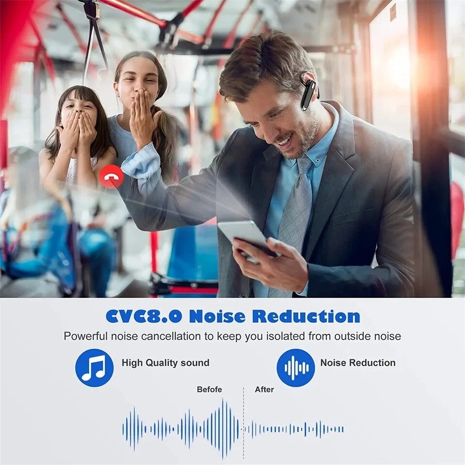 Wireless Bluetooth Headset Rechargeable With Voice Command Noise Cancelling Mic