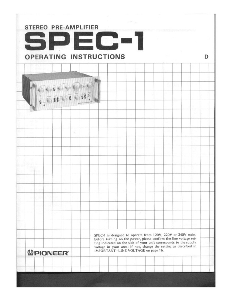 Pioneer SPEC-1 Receiver Owners Manual