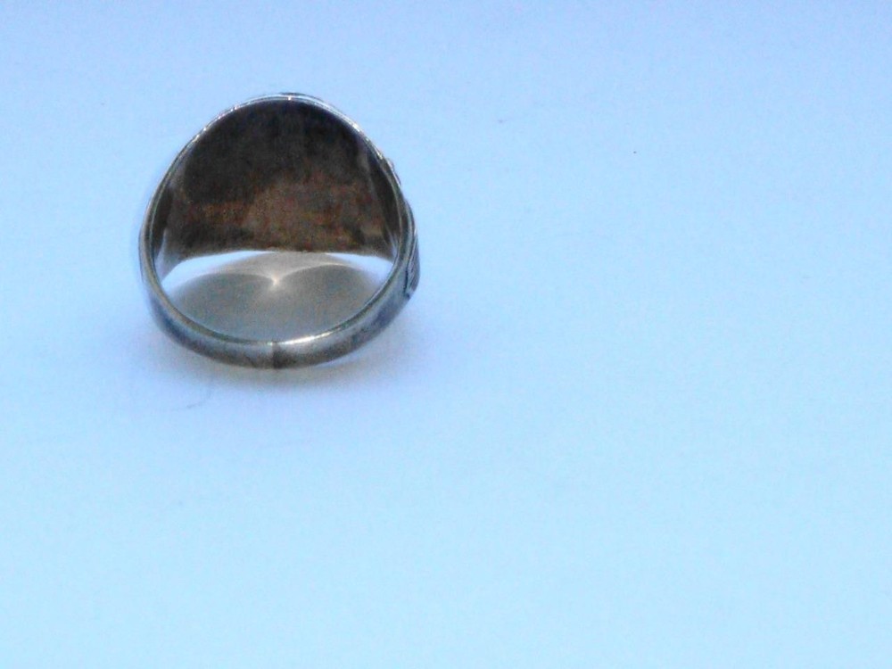 SUPERB ANTIQUE VINTAGE USA UNITED STATES NAVY WWII SILVER & BLACK ENAMEL RING