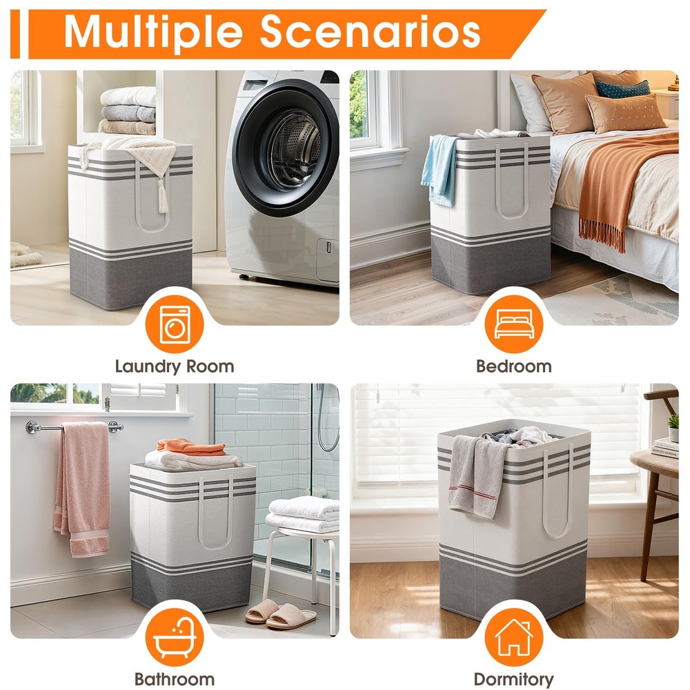 2 Pack Large Laundry Baskets Freestanding Waterproof Collapsible Grey 75L