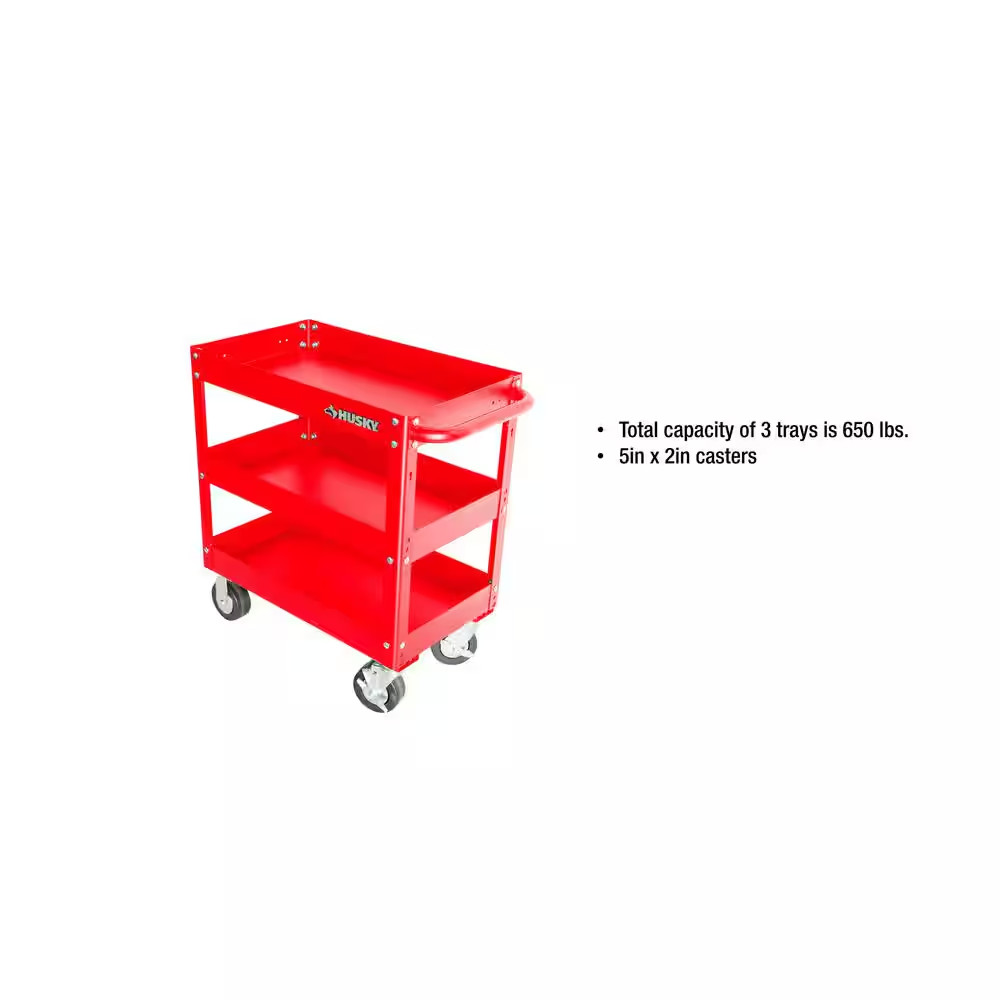 28 In. 3 Tier Cart, Gloss Red