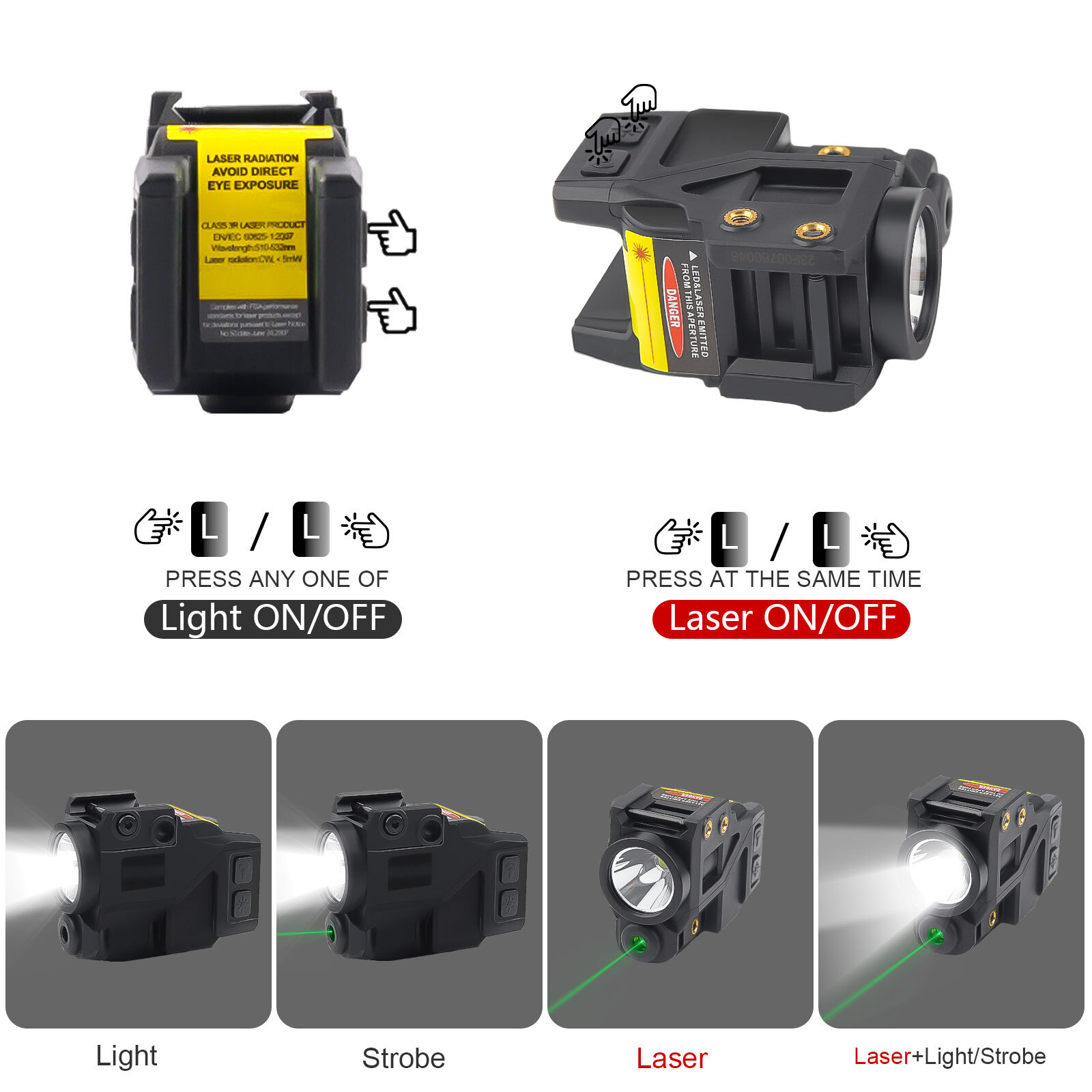 Green Red Blue Laser Sight 500lm Flashlight Combo For Glock 17 19 Taurus G2C G3C