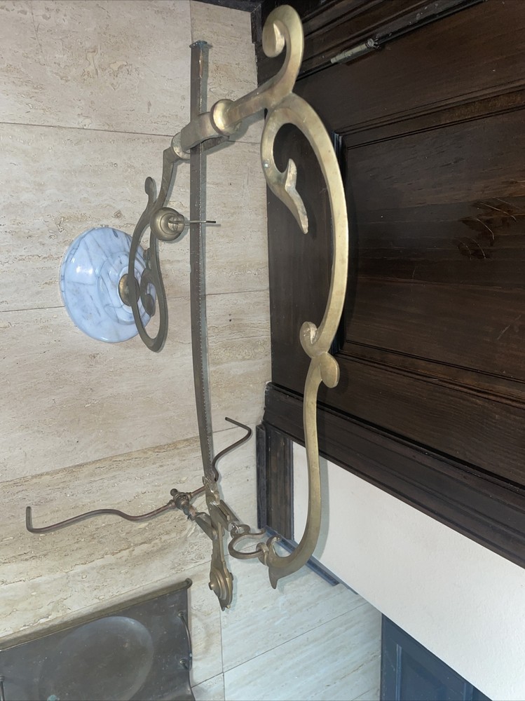 Rare Antique Cast Brass Scale With Stone Base