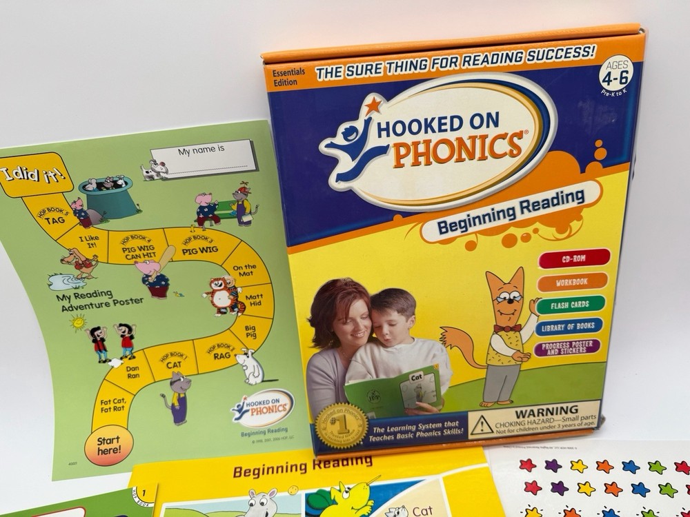 Hooked On Phonics Beginning Reading Ages 4-6 Pre K to KProgram Set CD Workbook