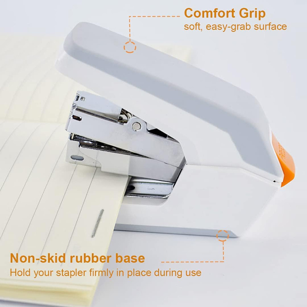 Effortless Standard Desktop Stapler, One Finger Touch Stapling, Easy to Load Erg