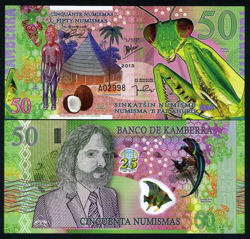 Kamberra, 50 Numismas, POLYMER, 2013 (2014) UNC Commemorative, Praying Mantis