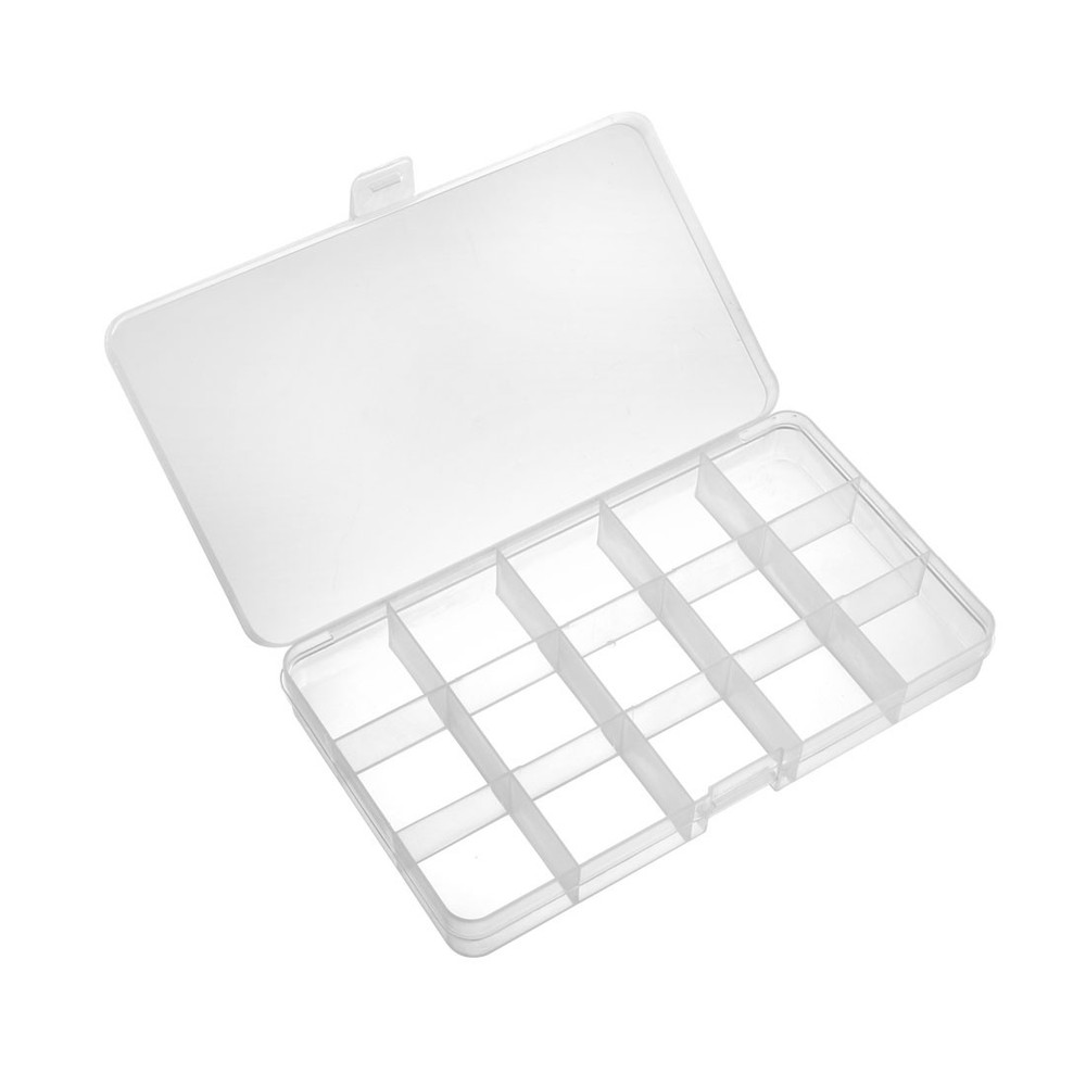 Component Storage Box - PP Fixed 15 Grids Clear White 170x100x23mm