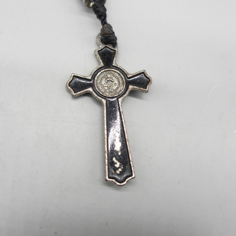 Vintage Rosary Glass Black Clear Silver Tone