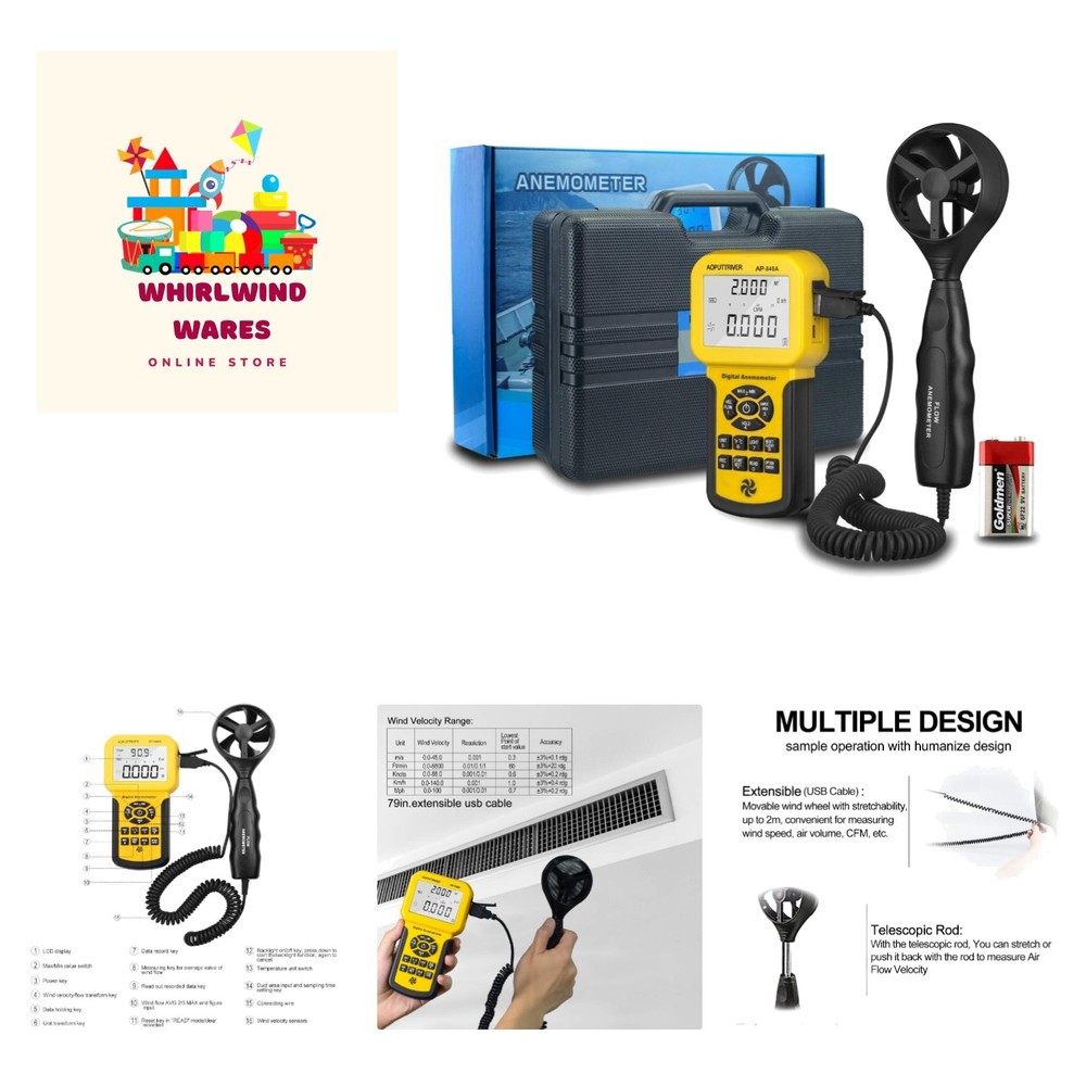 Precision HVAC Anemometer & CFM Meter with Backlight - Wind Speed Up to 100 mph