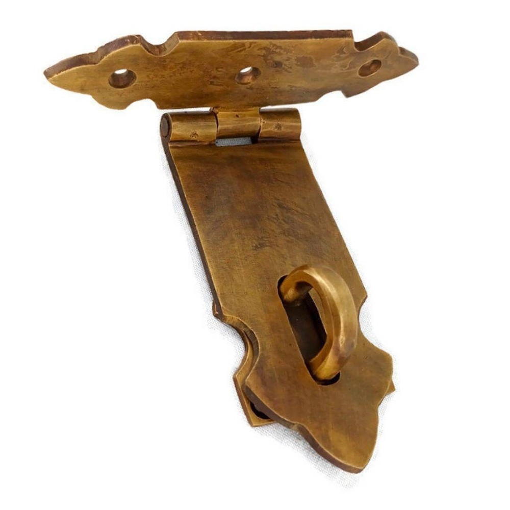 Solid brass heavy strong large 5" Hasp Staple Latch Catch Old Style box door