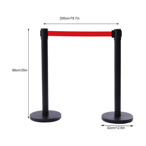 6PCS Black Stanchion Posts Queue Pole Retractable Belts Crowd Control Barrier