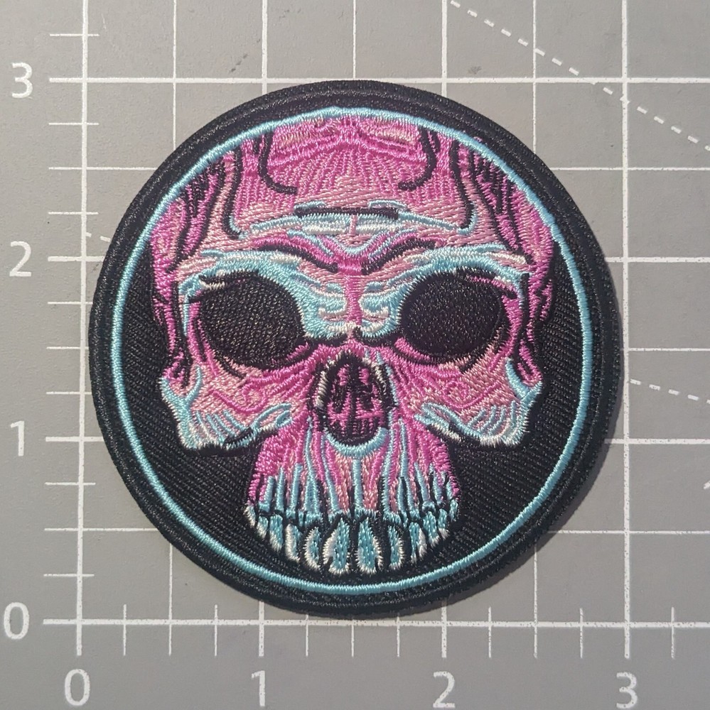 Purple Skull Patch Bones Goth Death Punk Biker Embroidered Iron On Patch 3"