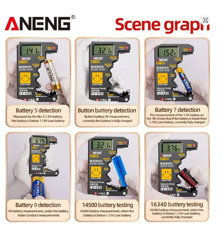 Universal Battery Tester LCD AA AAA C D 9V Button Cell Checker Tool