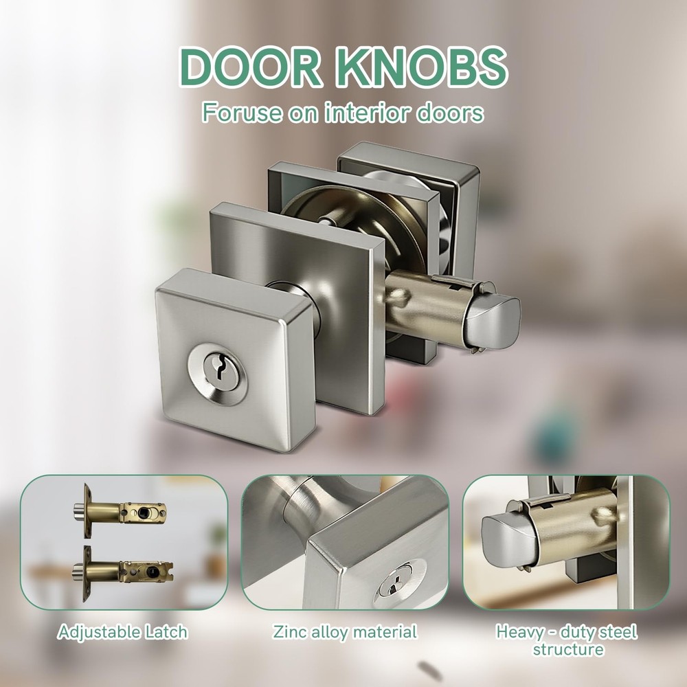 Square Door Knobs Exterior Lock Set with Deadbolt, Single Satin Nickel