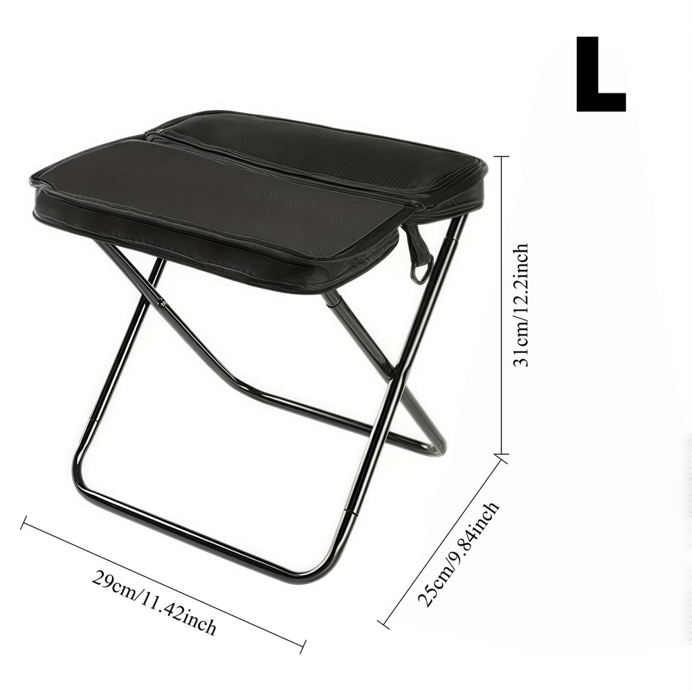 Portable folding stool with dual storage pockets and side pockets Compact