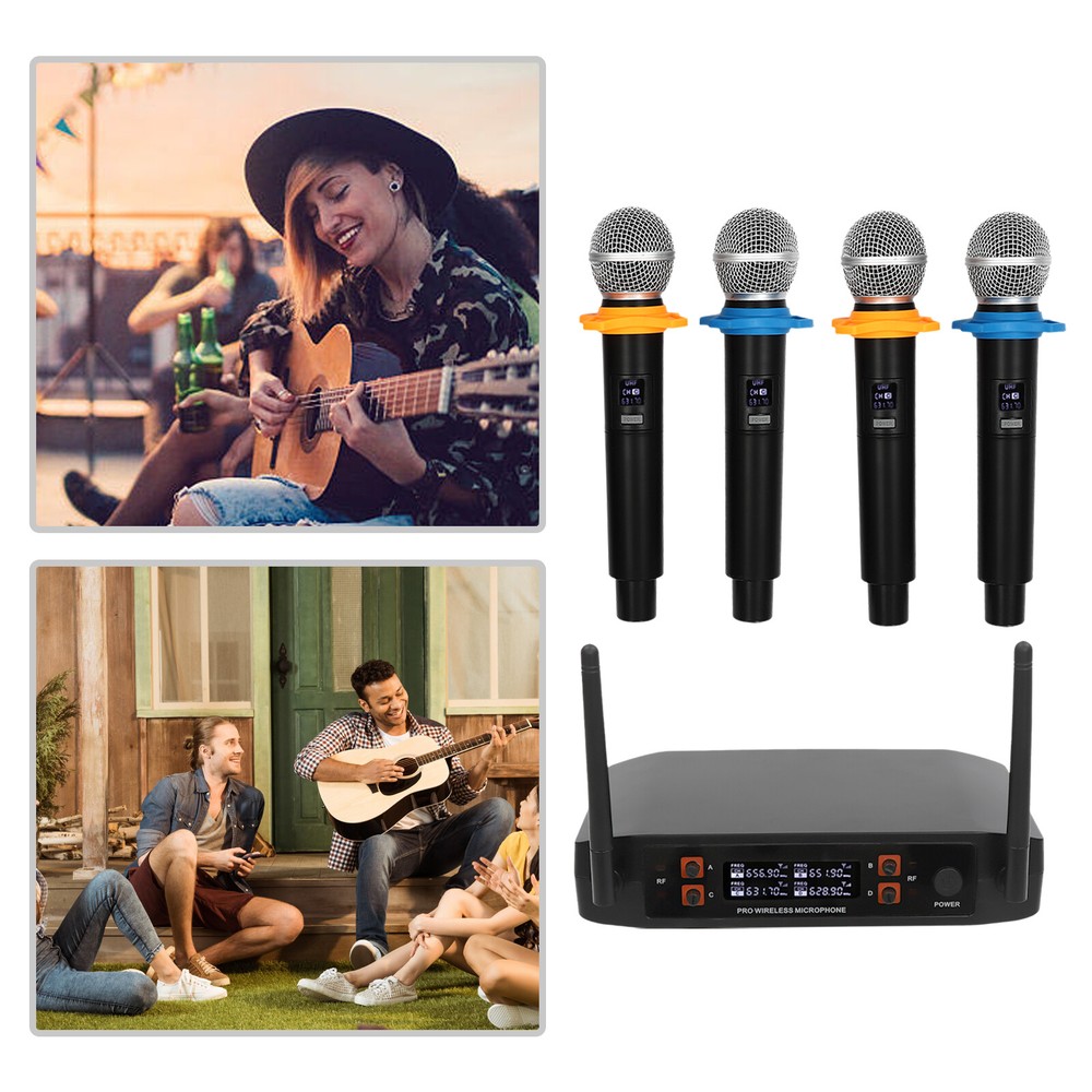 Pro 4 Channel UHF Wireless Audio Microphone Cordless Handheld Mic System Party