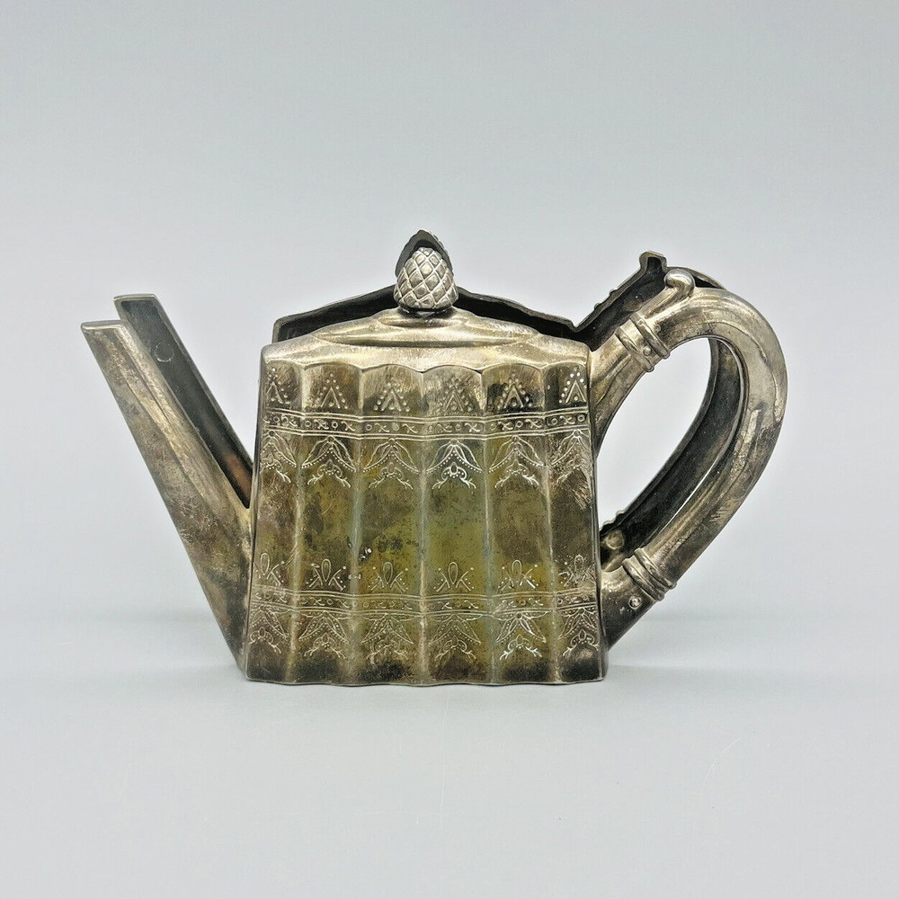 VTG 90’s Godinger Silver Art Co Teapot Napkin/Letter Holder Cottage Decor Patina