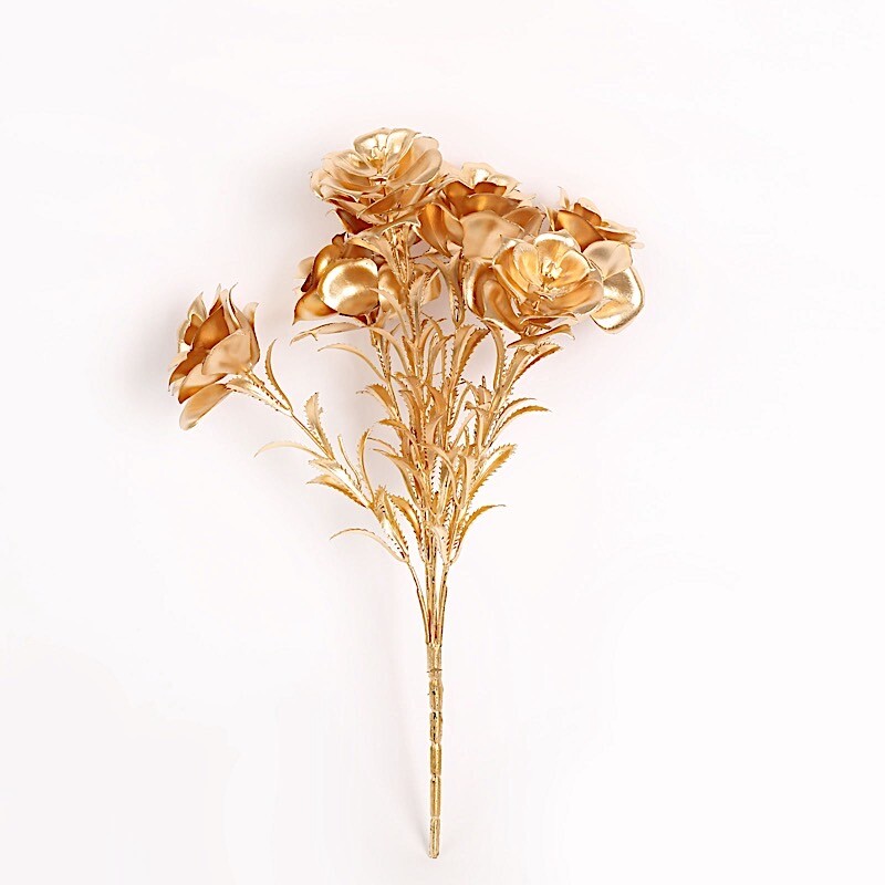 2 Metallic Gold 17 in Artificial Rose FLOWER Bouquets Party Events Decorations