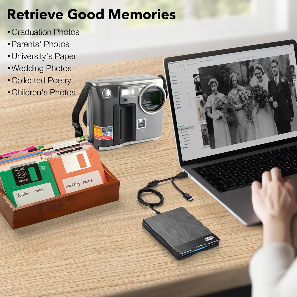 Floppy Disk Reader 3.5 inch USB Floppy Disk Drive External 3 1/2 Floppy disc ...