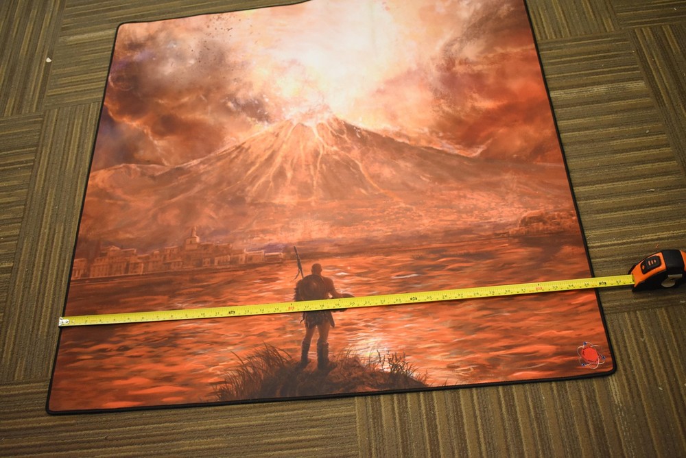 Fantasy Volcano Warrior Game Mat Large Square Playmat Orange Tabletop RPG 36"