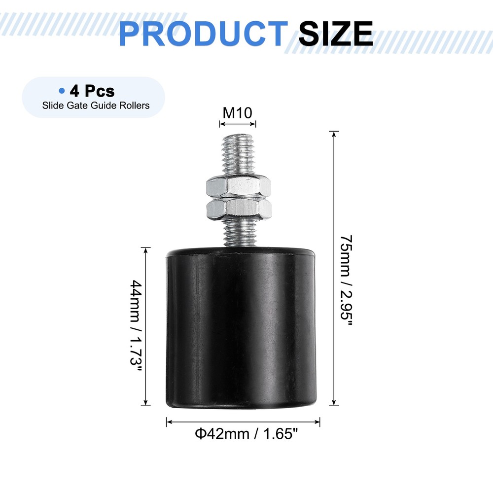 4Pcs Slide Gate Guide Roller 1.7" Nylon Sliding Gate Support Assembly, Black