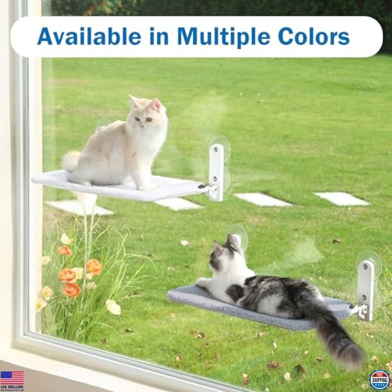 Zakkart Large Gray Cat Window Perch - Foldable, Cordless, Washable, Sturdy Frame