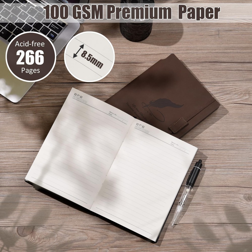 Diary Notebook with Lighted Pen A5 PU Leather Journal Notebooks Lined Journal...