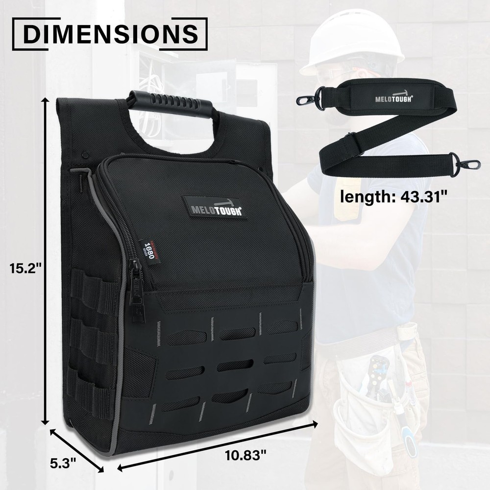 Electrician Tool Pouch Bag w/ Shoulder Strap, Multiple Pockets, Grey Design