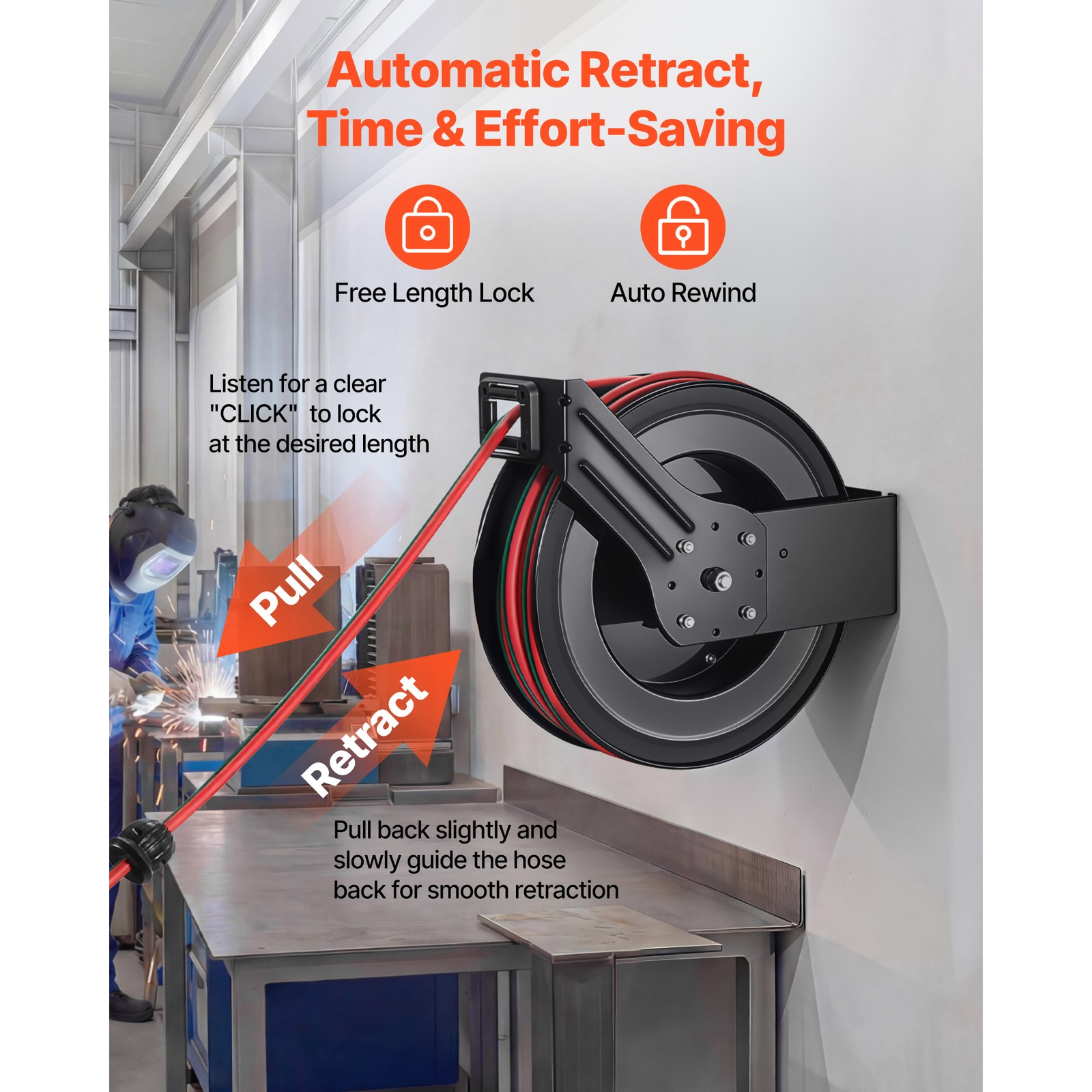 Uimoso Retractable Welding Hose Reel 1/4" x 100FT Oxygen Acetylene Rubber Hose