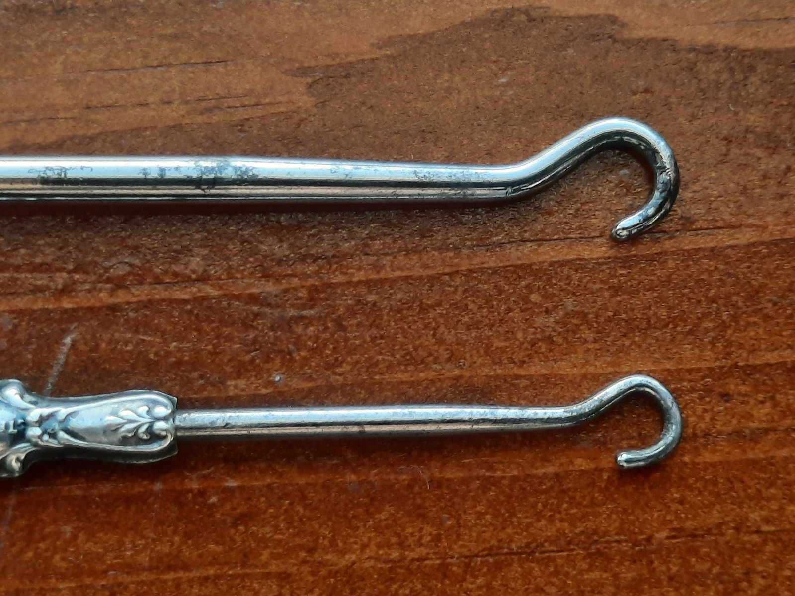 Sterling Silver Handle Button Hook, One Large, One Small