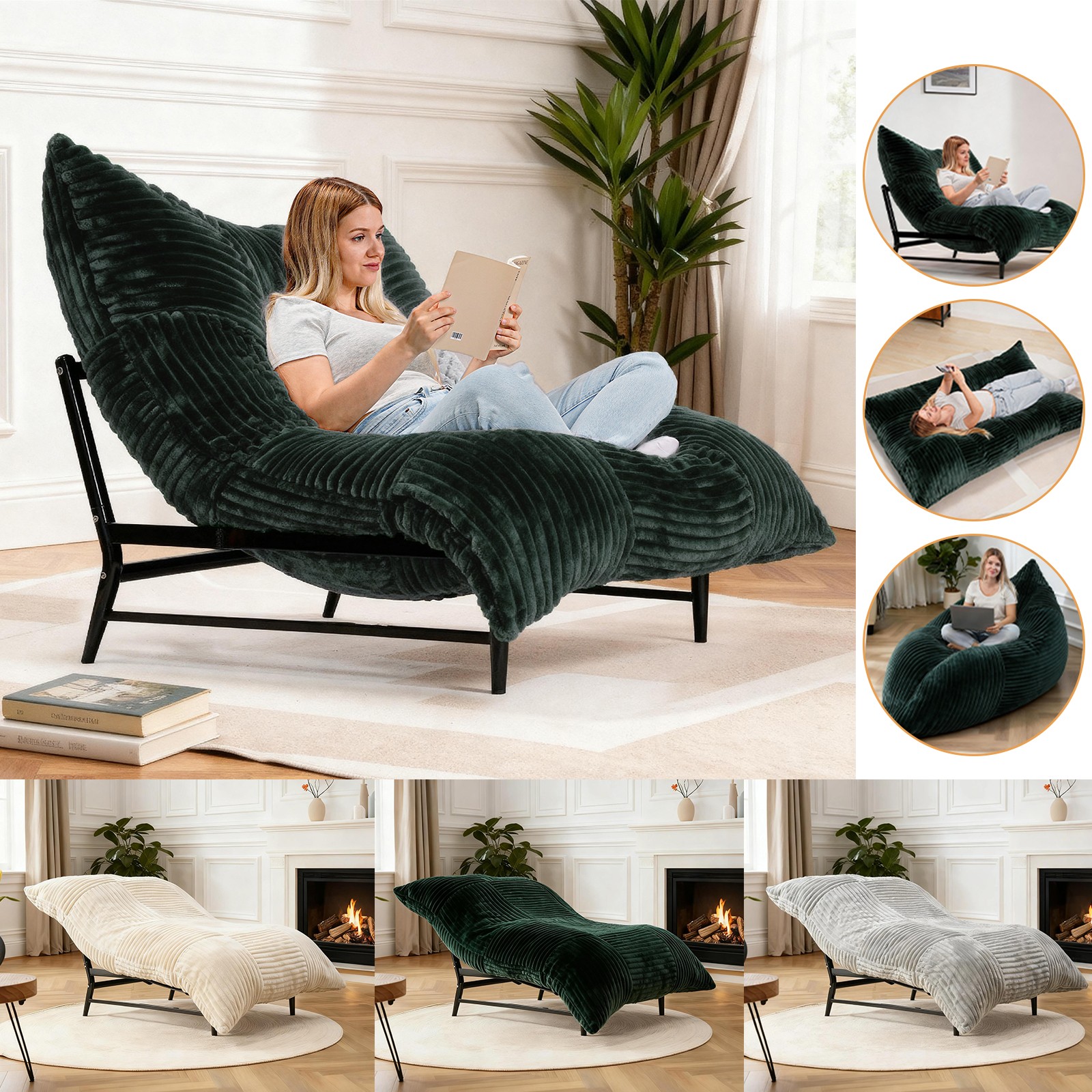 Giant Bean Bag Chair Lounge Chair with Metal Base for Living Room Lazy Sofa Bed