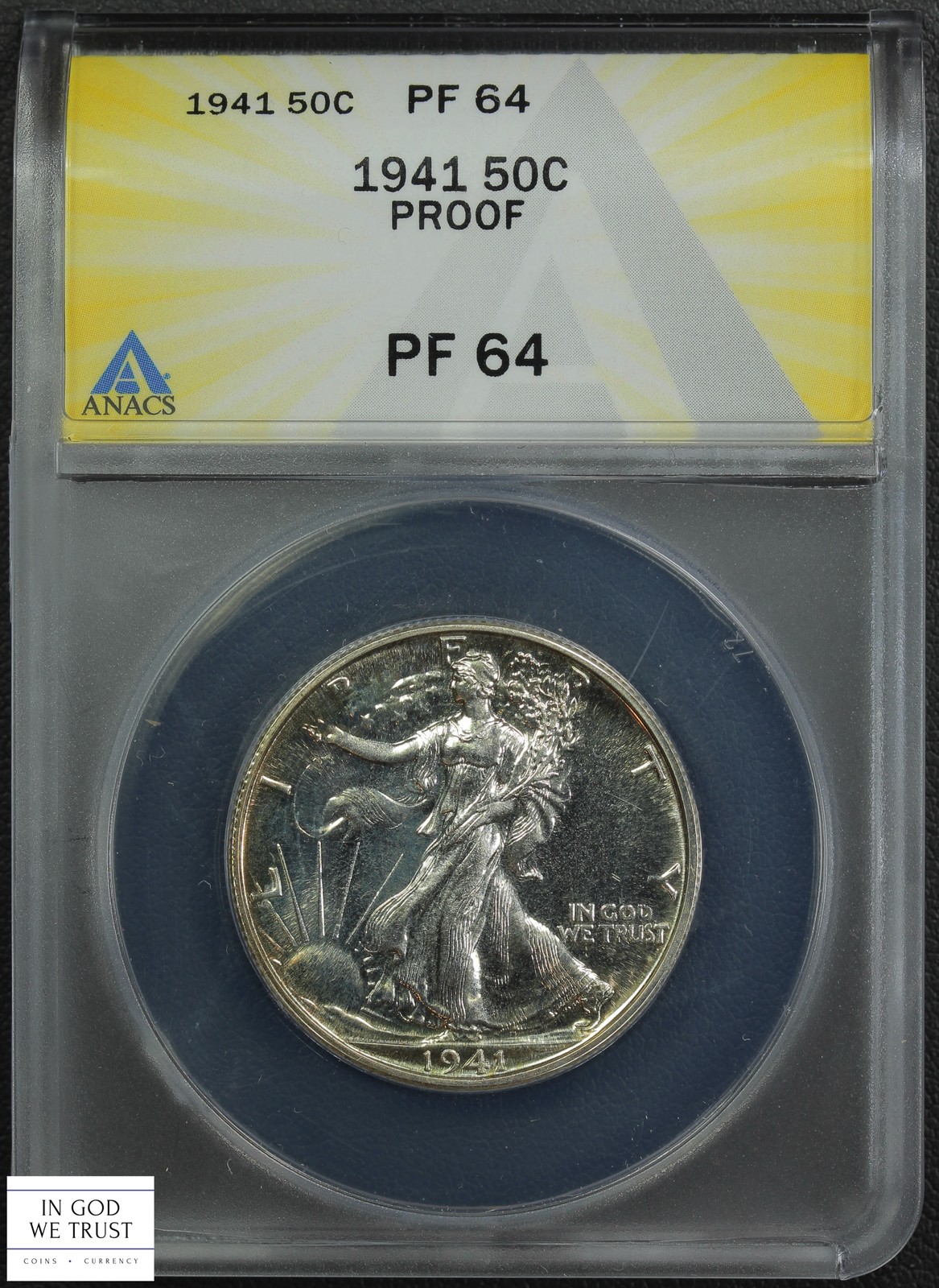 1941 PROOF Walking Liberty Silver Half Dollar 50C ANACS PR 64